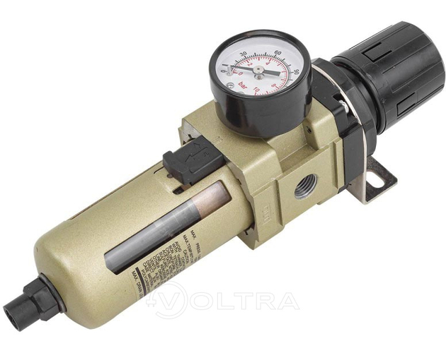 Фильтр-регулятор с индикатором давления для пневмосистем 1/4" с автоматическим сливом Rock Force RF-AW3000-02D