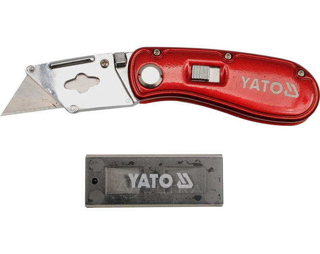 Нож с выдвижным трапецевидным лезвием 61x33x0.5мм (6 лезвий) Yato YT-7534