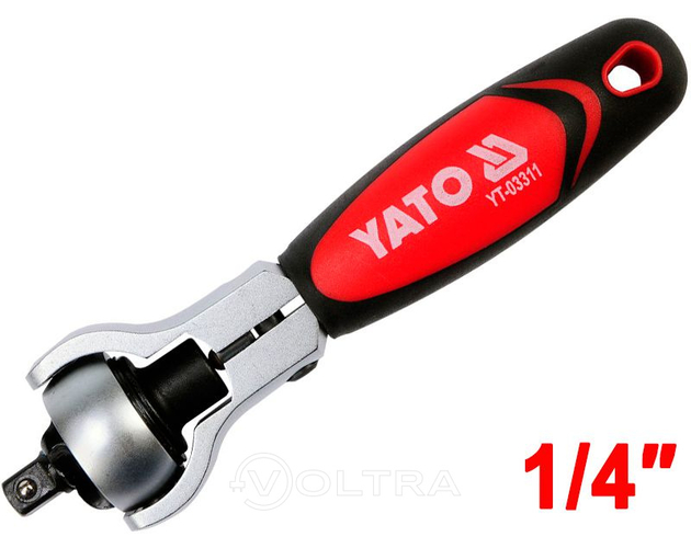 Ключ трещоточный для головок универсальный 1/4" Т72 115мм CrV6140 Yato YT-03311