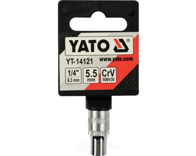 Головка торцевая 1/4" 6гр 5.5мм L25мм CrV на держателе Yato YT-14121