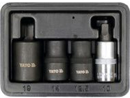 Головки для тормозных суппортов 5-гранные 12, 14, 19мм 1/2" + бита 10мм (набор 4шт.) Yato YT-06806