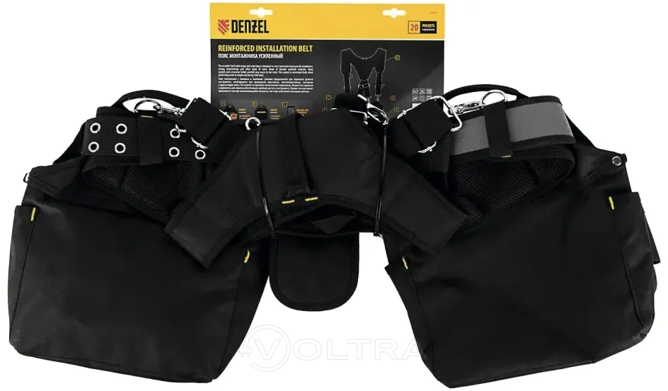 Пояс монтажника усиленный с лямками, сумки поясные, держатель для молотка Denzel (90290)