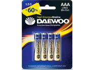 Батарейка AAA LR03 1,5V alkaline BL-4шт Daewoo High Energy (4895205006843)
