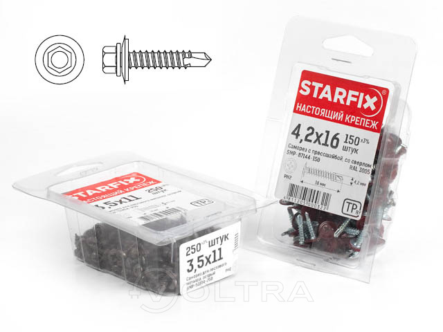 Саморез кровельный 5.5х38 мм цинк, шайба с прокл., PT3 (50 шт в пласт. конт.) STARFIX (SMP2-81116-50)