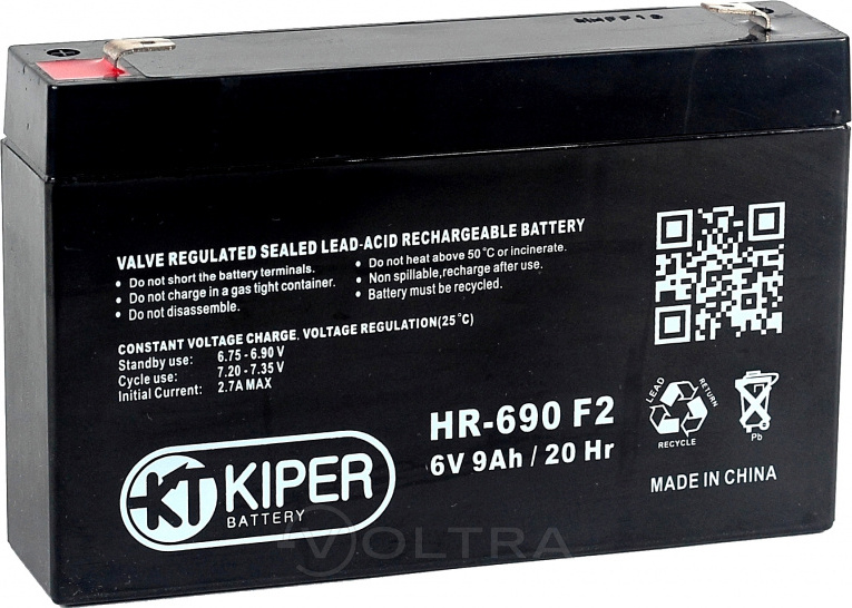 Аккумуляторная батарея Kiper F2 6V/9Ah (HR-690)