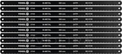 Полотно 300х12.6x0.65мм по металлу 24TPI bimetal M2+CrV 6150 10шт Vorel 27545