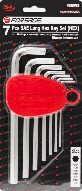 Набор ключей Г-образных 6-гранных длинных 7пр. в пластиковом держателе Forsage F-5072LS