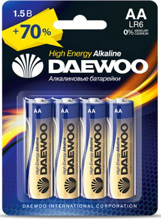 Батарейка AA LR6 1,5V alkaline BL-4шт Daewoo High Energy (4895205006812)