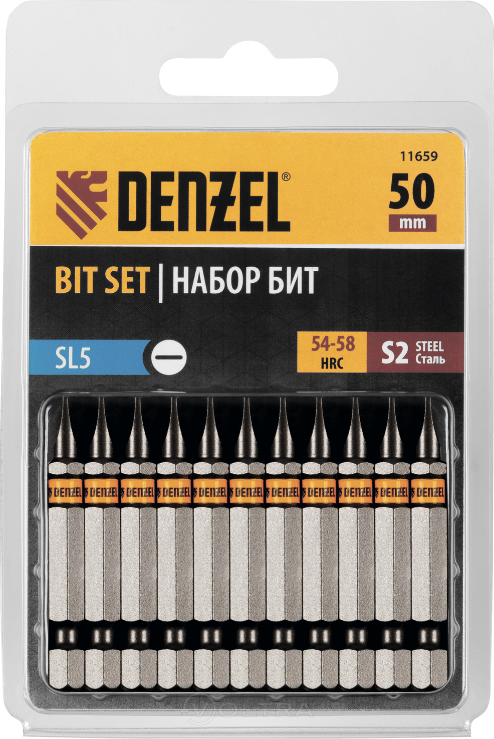 Набор бит SL50х50 сталь S2 шестигранный профиль 10шт. Denzel (11659)