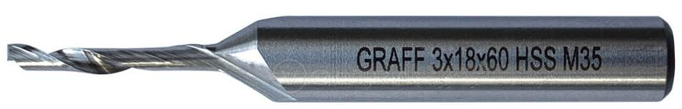 Фреза концевая по алюминию и пластику 3х18х60х8мм однозаходная HSS M35 Graff (139318608)