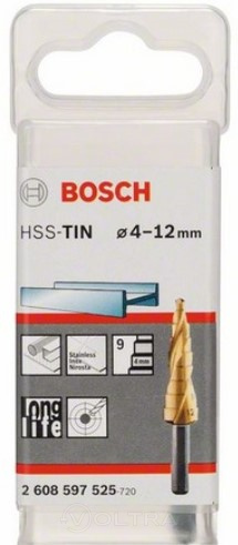 Ступенчатое сверло по металлу 4-12мм HSS-TIN Bosch (2608597525)