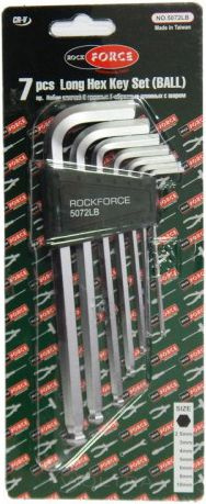 Набор ключей 6-гранных Г-образных длинных с шаром (2.5, 3-6, 8, 10мм) Rock Force RF-5072LB 7пр.