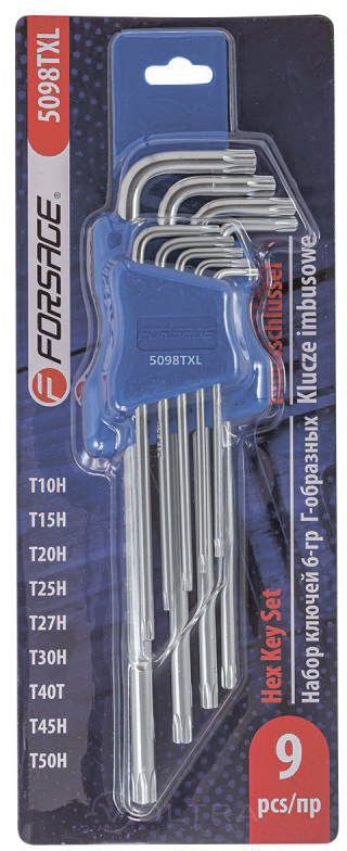 Набор ключей Г-образных TORX с отверстием 9пр. Forsage F-5098TXL