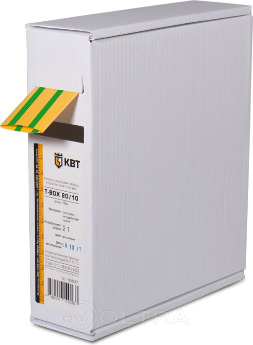 Термоусадочная трубка в компактной упаковке КВТ Т-BOX-20-10 желто-зеленая (65640)