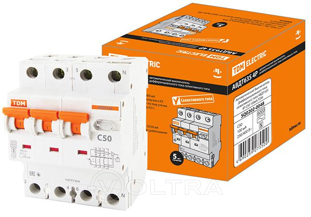 Дифавтомат АВДТ 63S 4P C50 AC100 TDM (SQ0202-0048)
