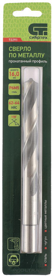 Сверло по металлу 16.0мм Р6М5 Сибртех (72291)