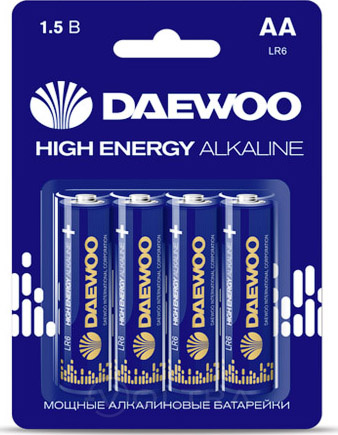 Батарейка AA LR6 1.5V alkaline BL 4шт Daewoo High Energy (5030329)