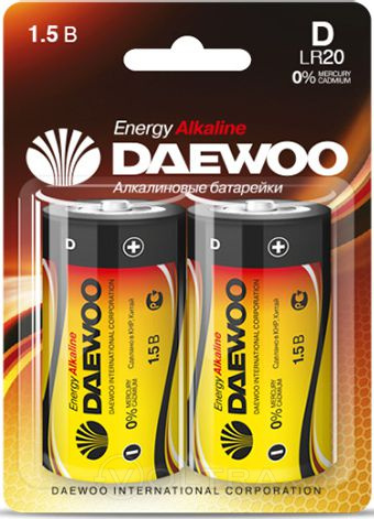 Батарейка D LR20 1,5V alkaline BL-2шт Daewoo Energy (4690601030429)