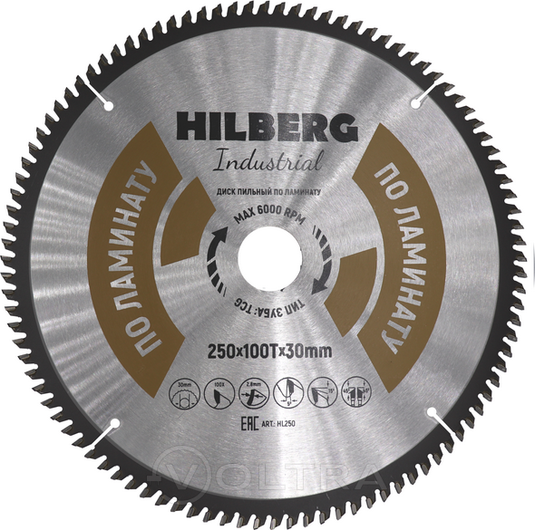 Диск пильный по ламинату 250x100Тx30мм Hilberg Industrial HL250
