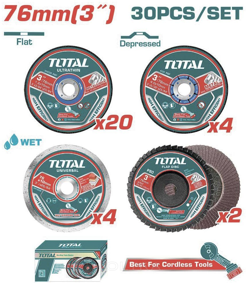 Набор отрезных и шлифовальных дисков 30шт Total TAC97630