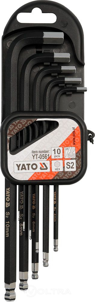 Ключи HEX набор (6-гр.) удл. 1,27-10мм S2 (10пр.) Yato YT-0561