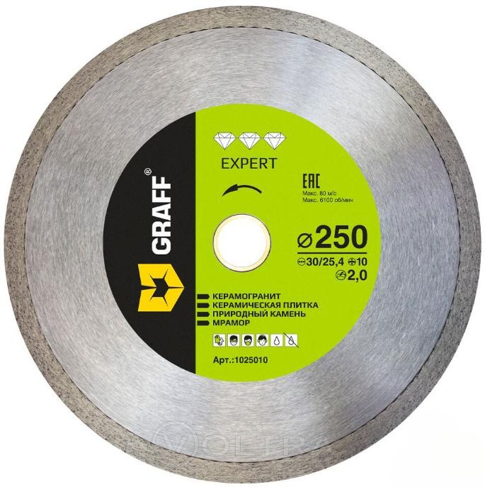 Алмазный диск по керамограниту 250х10х2.0х30/25.4мм Expert Graff (1025010)