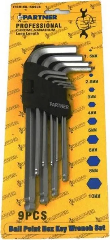 Набор ключей 6-гранных Г-образных 1.5-10мм с шаром 9пр Partner PA-509B