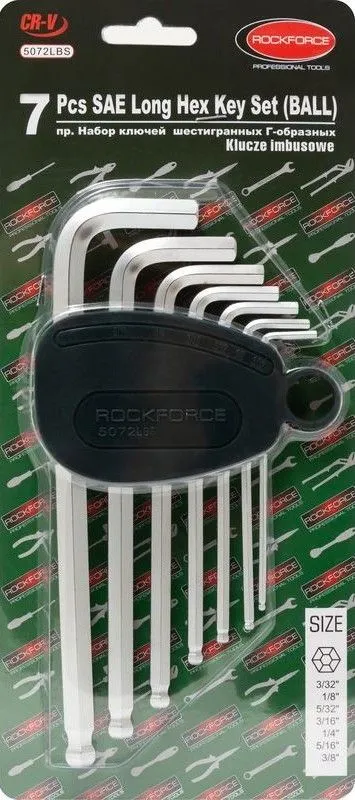 Набор ключей Г-образных 6-гранных длинных с шаром 7пр. в пластиковом держателе Rock Force RF-5072LBS