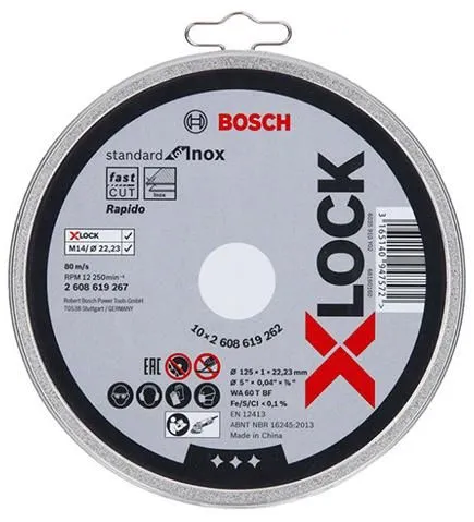 Круг отрезной 125х10x22.2мм для нерж. стали 10шт X-LOCK Standard Bosch (2608619267)