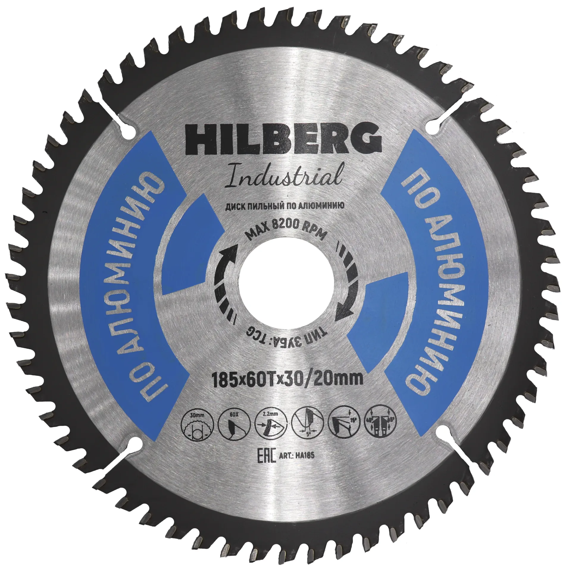 Диск пильный по алюминию 185х60Tx30/20мм Hilberg Industrial HA185