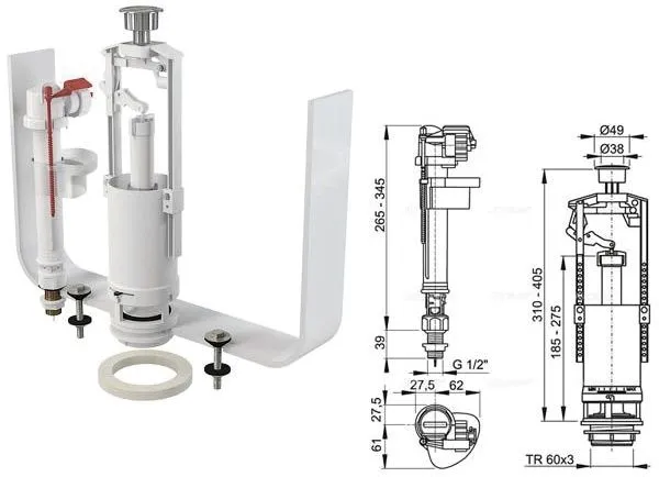 Выпускной комплект со стоп кнопкой нижний мет. резьба BL NEW GRAND Alcaplast (SA2000SK 1/2 GRA-BL-01)