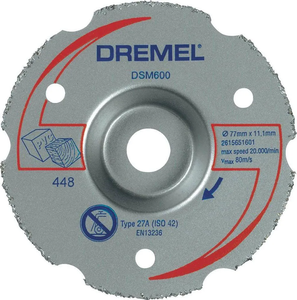 Отрезной круг многофункциональный, твердосплавный (HM), с вогнутым центром 77х11,1мм 1шт Dremel DSM600 (2615S600JA)