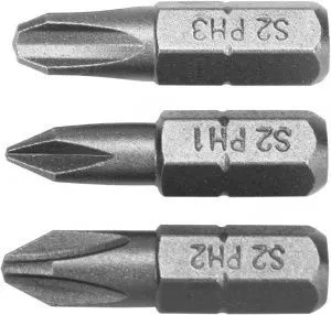 Биты PH1, PH2, PH3х25мм 1/4" (набор 3шт) AlSl S2 Yato YT-77878