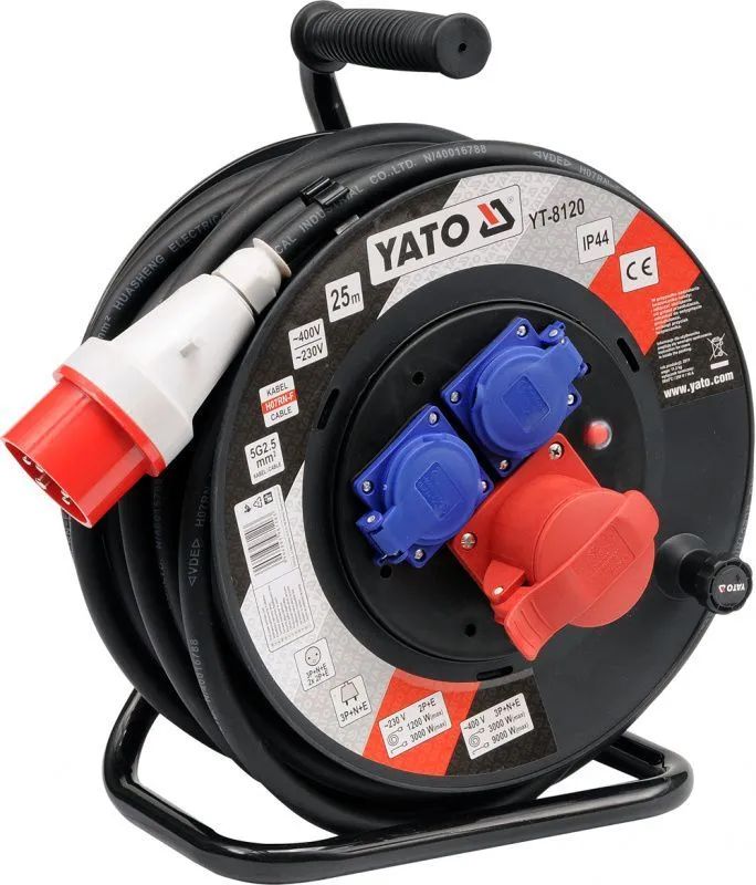 Удлинитель электрический на катушке 25м 3 розетки Yato YT-8120