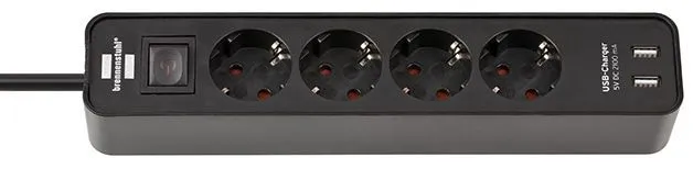 Удлинитель 1.5м (4 роз., 3.3кВт, с/з, 2 USB порта, выкл., ПВС) Brennenstuhl Eco-Line (1153240006)
