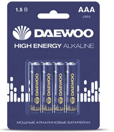 Батарейка AAA LR03 1.5V alkaline BL-4шт Daewoo HIGH ENERGY (5030381)