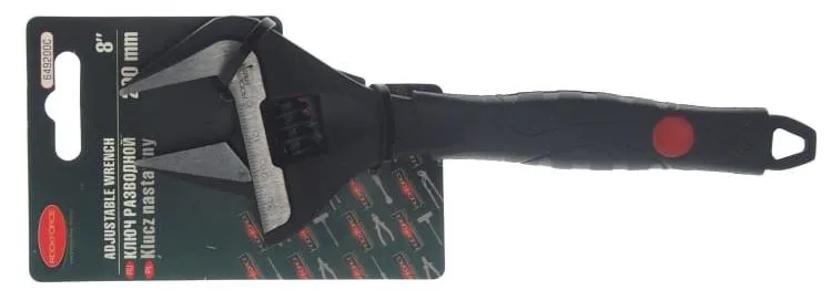 Ключ разводной с прорезиненной рукояткой 8''-200мм (захват 0-35мм, кованная сталь) RockForce RF-649200C