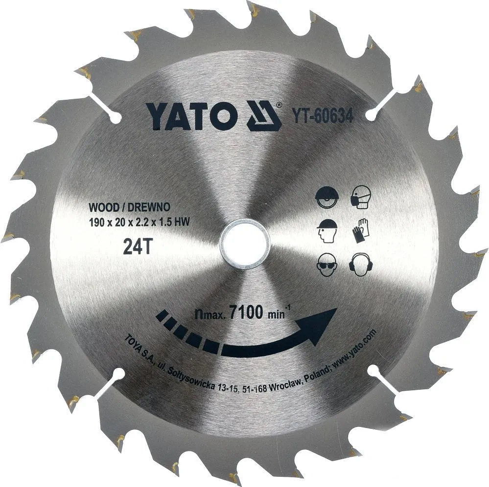 Диск пильный с напаянными зубцами из твердых сплавов 190/20 24T Yato YT-60634