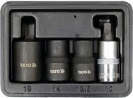 Головки для тормозных суппортов 5-гранные 12, 14, 19мм 1/2" + бита 10мм (набор 4шт.) Yato YT-06806