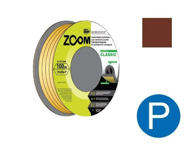Уплотнитель "P" коричневый 9x5.5мм сдвоенный профиль 2х50м ZOOM CLASSIC (02-2-4-107)