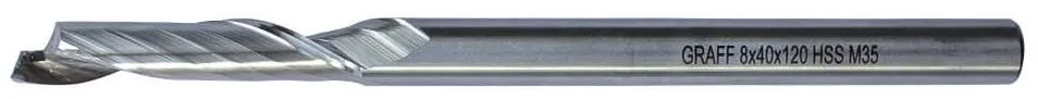 Фреза концевая по алюминию и пластику 8х40х120х8мм однозаходная HSS M35 Graff (1398401208)