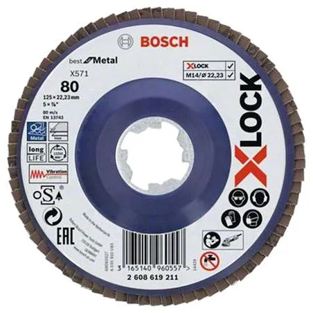 Круг лепестковый 125х22.2мм G80 плоский Best For Metal X-LOCK Bosch (2608619211)