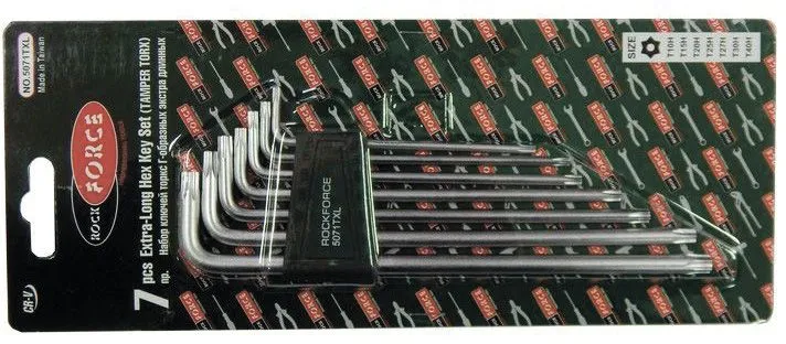 Набор ключей TORX Г-образных экстра длинных с отверстием 7пр. Rock Force RF-5071TXL