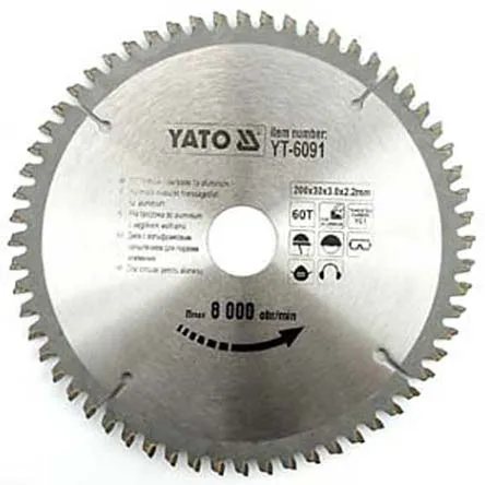 Диск пильный 200х30х60T по алюминию Yato YT-6091