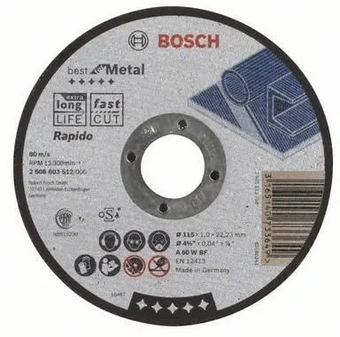Круг отрезной 115х1x22.2мм для металла Best Bosch (2608603512)