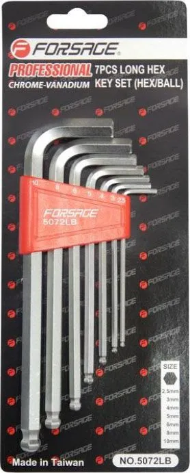 Набор ключей Г-образных 6-гранных длинных с шаром 7пр Forsage F-5072LB