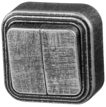 Выключатель 2 клав. (открытый, до 6А) серебро, Стандарт, Юпитер (JP7431-02)