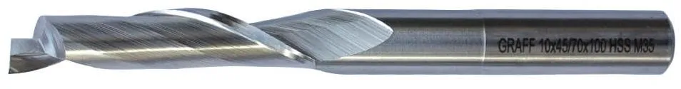 Фреза концевая по алюминию и пластику 10х45/70х100х10мм однозаходная HSS M35 удлиненная Graff (140104510)