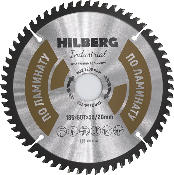 Диск пильный по ламинату 185x60Тx30/20мм Hilberg Industrial HL185