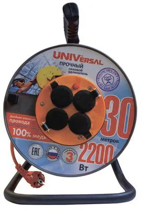 Удлинитель катушка "UNIVersal" ВЕМ-250 термо 2200Вт 4гн. з/к 30м Forsage 1683